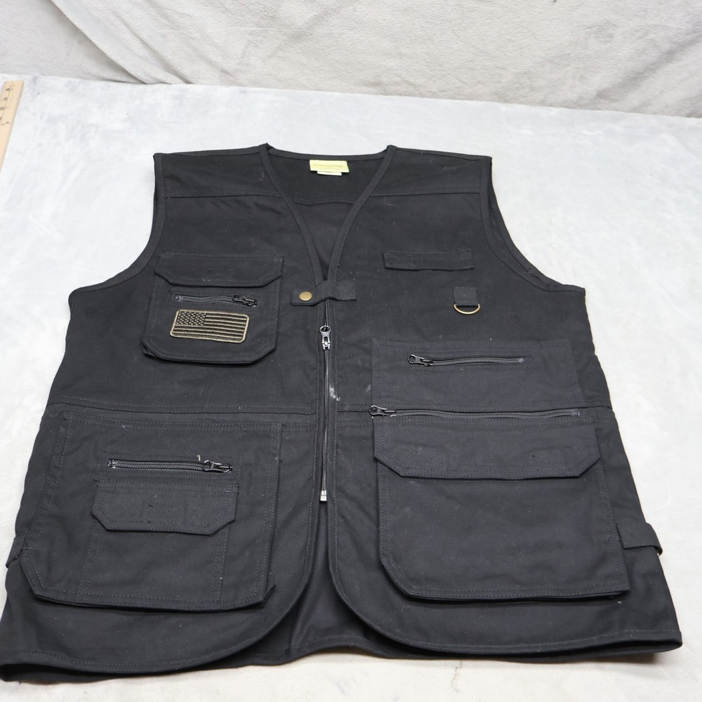 Rustic Ridge Vest Men Large Black Multi-Pocket Tactical Full Zip Utility Hunting